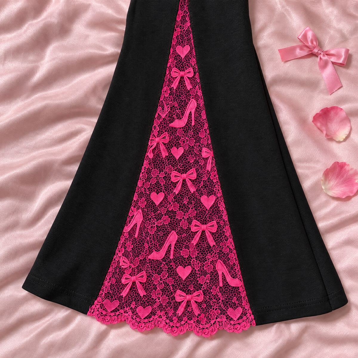Detail of the scalloped hot-pink lace hem