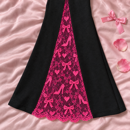 Detail of the scalloped hot-pink lace hem